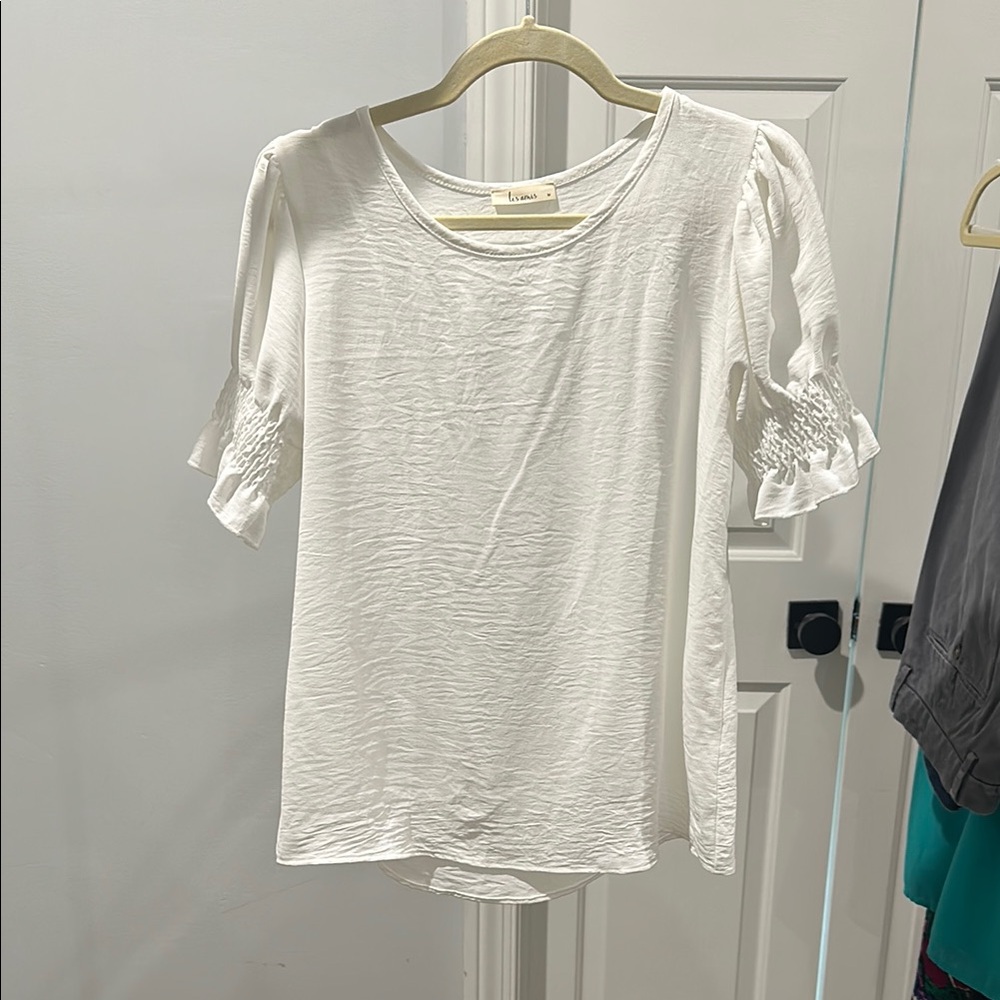 White Flutter Sleeve Ruffled Blouse